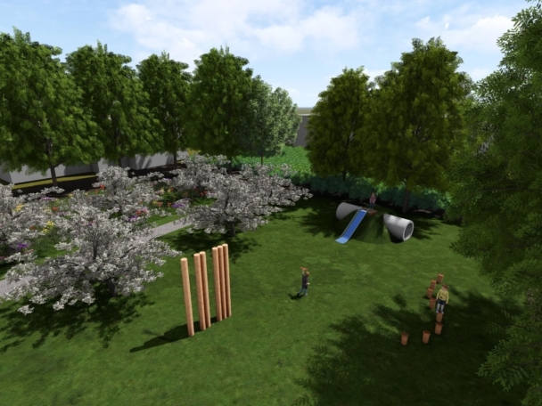 Schrijvershoek speelplaats impressie